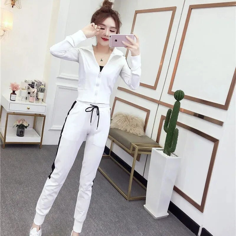 2022 női kétrészes szett ruhák őszi női tréningruha cipzáras felső és nadrág alkalmi sportruha téli 2 részes női szett