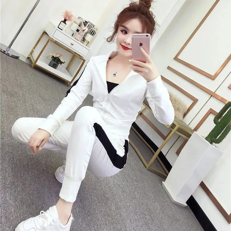 2022 női kétrészes szett ruhák őszi női tréningruha cipzáras felső és nadrág alkalmi sportruha téli 2 részes női szett