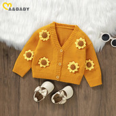 ma&baby 6M-3Y νήπιο βρέφος Παιδί μωρό κοριτσάκι Πλεκτό πουλόβερ ζακέτα μακρυμάνικο ηλίανθο Ρούχα Φθινοπωρινά χειμωνιάτικα ρούχα