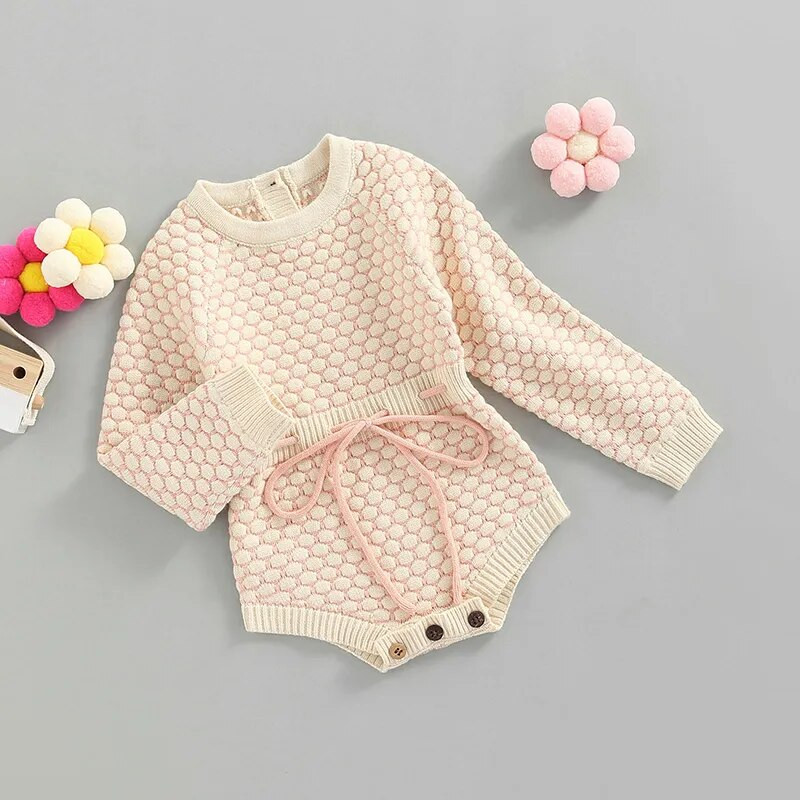 Ma&Baby 0-18M újszülött csecsemő baba lány nadrág meleg kötött hosszú ujjú jumpsuit játszóruha aranyos őszi tavaszi ruhák