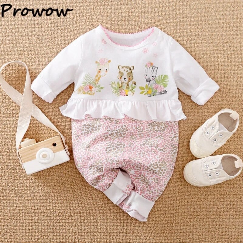 Prowow Tavasz Nyár Kislány Ruhák Aranyos Rajzfilm Baba Romperek Zsiráf Barátok Pizsama Jumpsuitek Gyerekeknek Csecsemők Body