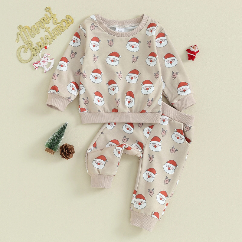 ma&baby 3M-3Y karácsonyi kisgyermek csecsemő gyerek baba lány fiú ruhakészletek hosszú ujjú mikulás nyomtatás felsők nadrágok karácsonyi ruhák jelmezek