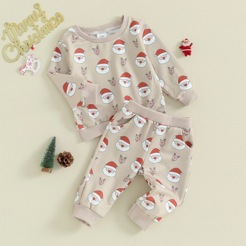 ma&baby 3M-3Y karácsonyi kisgyermek csecsemő gyerek baba lány fiú ruhakészletek hosszú ujjú mikulás nyomtatás felsők nadrágok karácsonyi ruhák jelmezek