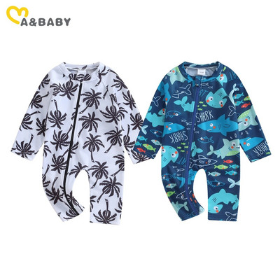 ma&baby 3-24M Новородено бебе, малко дете, бебе, момче, момиче, бански костюм с дълъг ръкав, кокосово дърво, животински бански плажно облекло, бански костюм