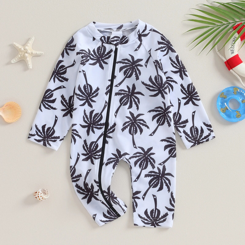 ma&baby 3-24M újszülött kisgyermek kisfiú lány fürdőruha hosszú ujjú kókuszfa állati fürdőruha Strandruha fürdőruha