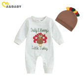 ma&baby 0-18M Ημέρα των Ευχαριστιών Νεογέννητο Βρέφος Βρέφος Αγορά Κοριτσάκι Ολόσωμη φόρμα Τουρκίας Επιστολή εκτύπωσης μακρυμάνικο κοστούμια Romper