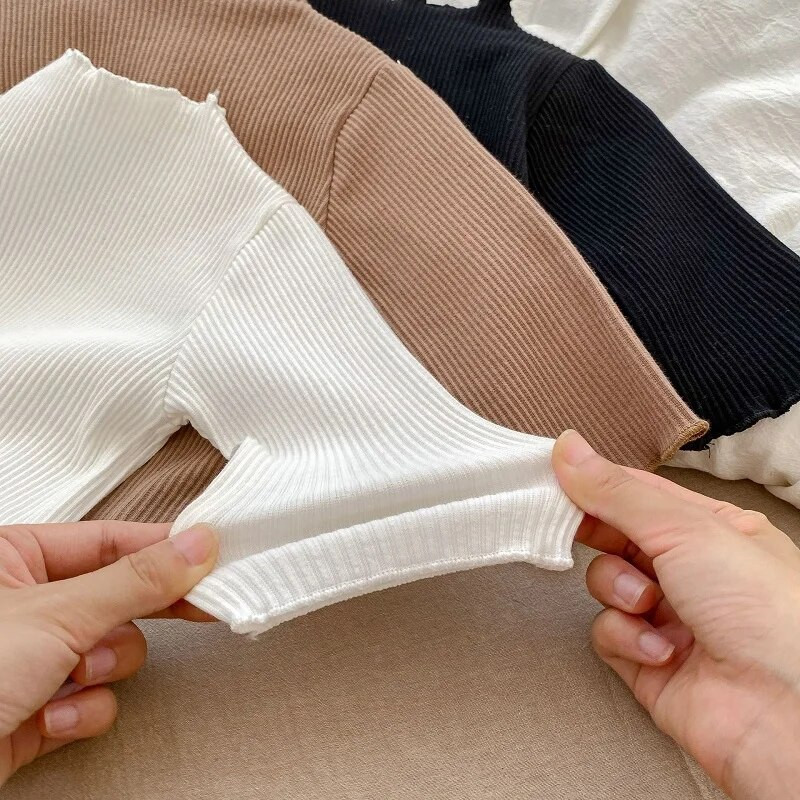 INS őszi baba póló 0-3 éves korig újszülött gyerekek lányok egyszínű nyakú, hosszú ujjú bordás pamut póló felsők alkalmi ruhák