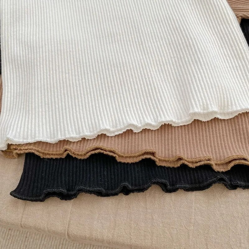 INS őszi baba póló 0-3 éves korig újszülött gyerekek lányok egyszínű nyakú, hosszú ujjú bordás pamut póló felsők alkalmi ruhák