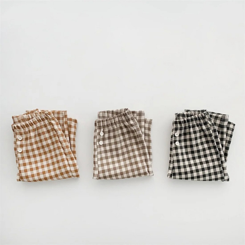 2022-es új baba kockás nadrágok tavaszi csecsemők alkalmi nadrágok aranyos fiúk lányok bő nadrágok pamut tipegő nadrágok gyerekruhák