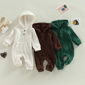 ma&baby 0-18M Новородено бебе, малко дете, бебе, момиче, момче, гащеризон, плетен гащеризон с дълъг ръкав и качулка, есенно пролетно облекло