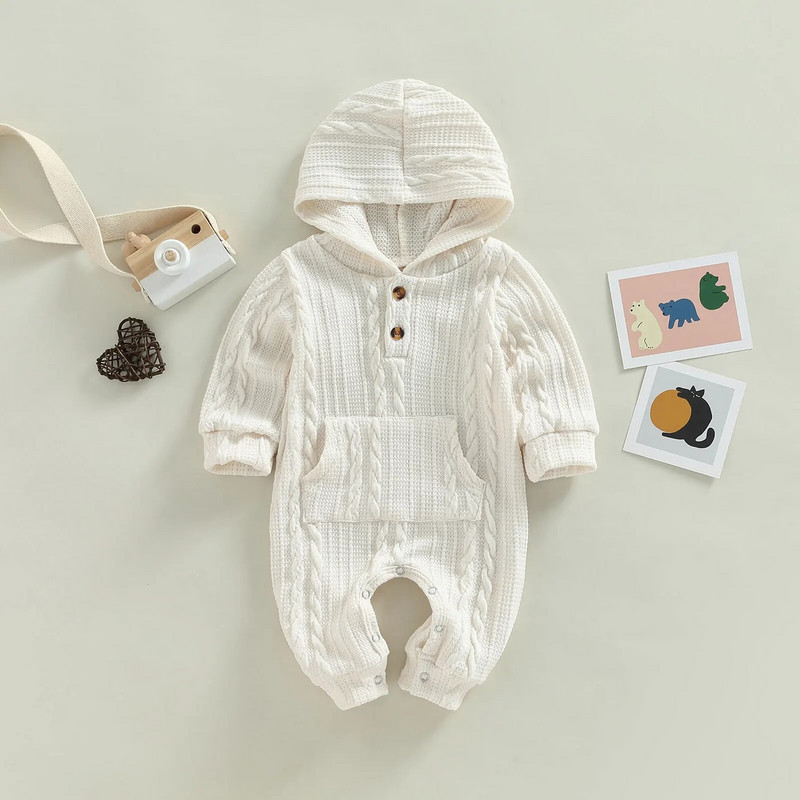 ma&baby 0-18 M jaundzimušais, mazulis, meitene, zēns, kombinezons, adīts ar garām piedurknēm, kapuci, rudens pavasara apģērbs