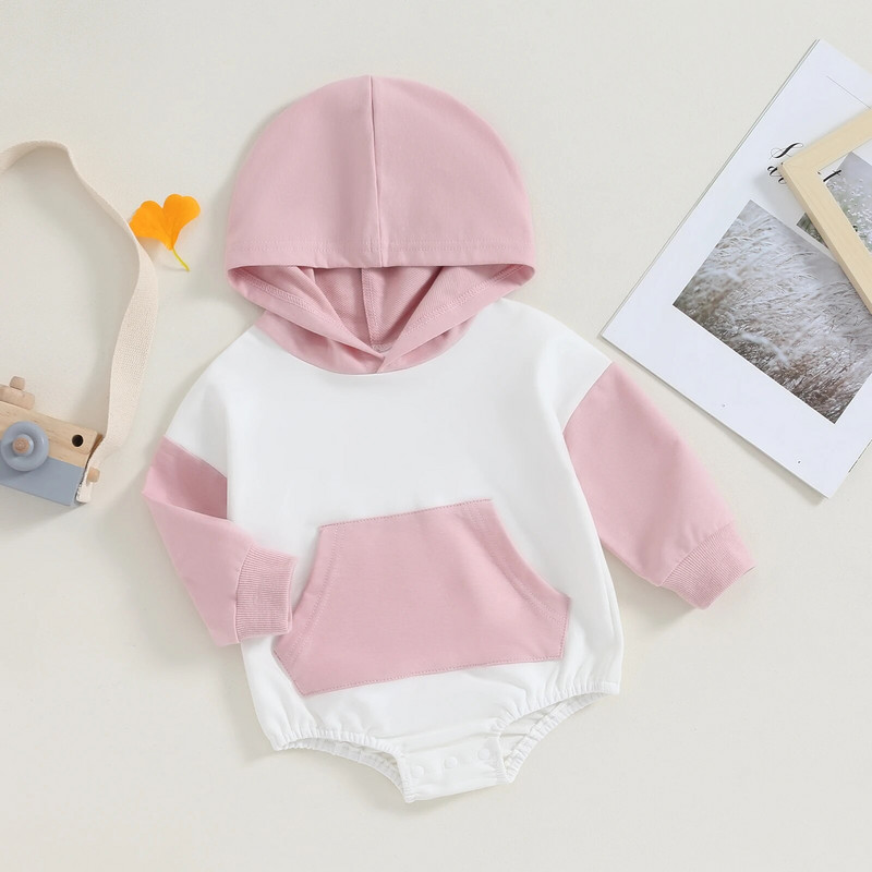 ma&baby 0-18M újszülött csecsemő baba fiú lány hosszú ujjú kapucnis patchwork jumpsuit őszi tavaszi ruházat