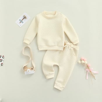 Ma&Baby 0-24M Комплект бебешки дрехи за новородени, момче, момиче, горнища с дълъг ръкав, панталони, есенни топли еластични екипи, едноцветни