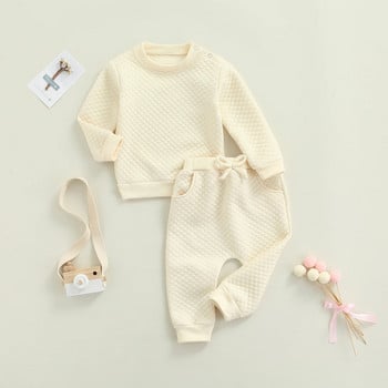 Ma&Baby 0-24M Комплект бебешки дрехи за новородени, момче, момиче, горнища с дълъг ръкав, панталони, есенни топли еластични екипи, едноцветни