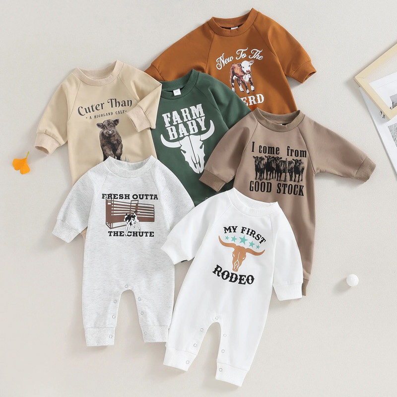 ma&baby 0-12M újszülött csecsemő csecsemő lány fiú jumpsuit, hosszú ujjú, tehén levélnyomat őszi tavaszi alkalmi kisgyermek ruházat