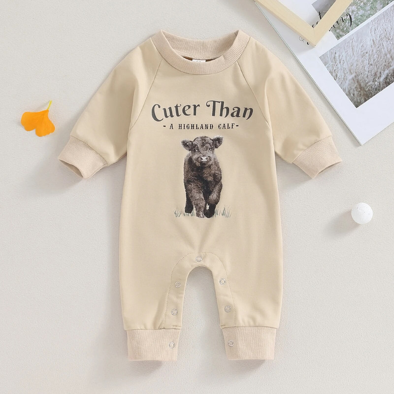 ma&baby 0-12M újszülött csecsemő csecsemő lány fiú jumpsuit, hosszú ujjú, tehén levélnyomat őszi tavaszi alkalmi kisgyermek ruházat