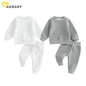 ma&baby 0-3Y νήπιο Νεογέννητο Αγοράκι Κοριτσάκι Σετ Ρούχα Φθινοπωρινής Άνοιξης Casual outfits Μονόχρωμα μακρυμάνικα παντελόνια