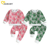 ma&baby 0-3Y Χριστουγεννιάτικο νεογέννητο βρέφος νήπιο Σετ ρούχων για κοριτσάκι μωρό αγόρι με στάμπα Dinosaur Μακρυμάνικο παντελόνι Χριστουγεννιάτικη στολή