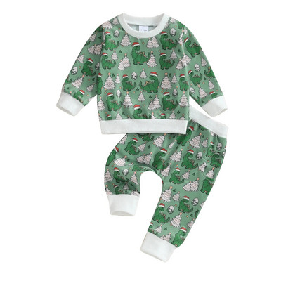 ma&baby 0-3Y Χριστουγεννιάτικο νεογέννητο βρέφος νήπιο Σετ ρούχων για κοριτσάκι μωρό αγόρι με στάμπα Dinosaur Μακρυμάνικο παντελόνι Χριστουγεννιάτικη στολή