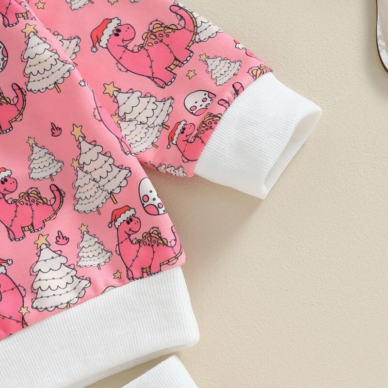 ma&baby 0-3Y karácsonyi újszülött kisgyermek kisfiú lány ruhakészlet, dinoszaurusz mintás hosszú ujjú felső nadrág karácsonyi ruha jelmez