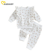ma&baby 0-24M Νεογέννητα Βρέφη Βρεφικά Σετ Ρούχα Κοριτσάκι Flower Print Μακρυμάνικα Μπλουζάκια Παντελόνια Φθινοπωρινά Ανοιξιάτικα ρούχα Ρούχα