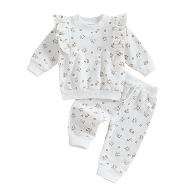 ma&baby 0-24M Νεογέννητα Βρέφη Βρεφικά Σετ Ρούχα Κοριτσάκι Flower Print Μακρυμάνικα Μπλουζάκια Παντελόνια Φθινοπωρινά Ανοιξιάτικα ρούχα Ρούχα
