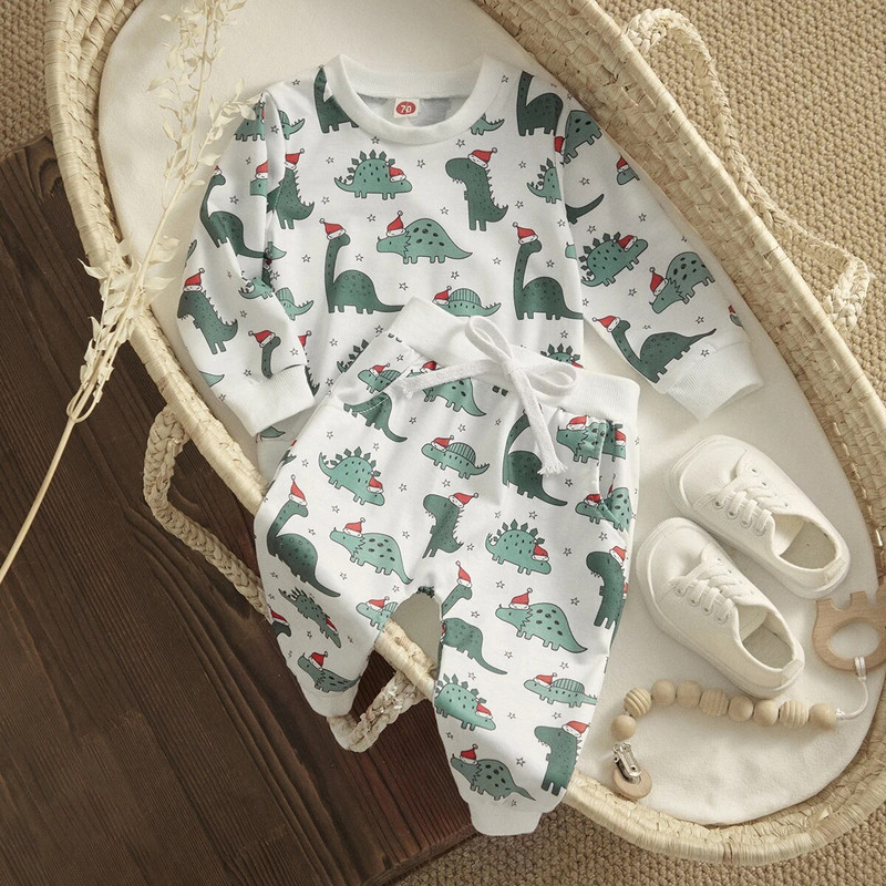 ma&baby 0-3Y Karácsony Újszülött Fiúk Lányok Ruhakészletek Kisgyermekek Csecsemők Karácsonyi Felszerelések Jelmezek Dinoszauruszok Hosszú ujjú Felsők Nadrágok