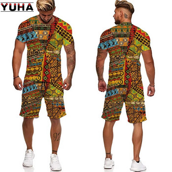 YUHA, африкански комплекти дамски/мъжки тениски с 3D принт Africa Dashiki Мъжки анцуг/горнища/къси панталони Спорт и свободно време Летен мъжки костюм