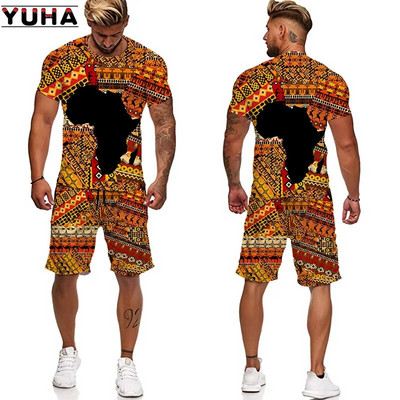 YUHA, afrički 3D print ženski/muški setovi majica s kratkim rukavima Africa Dashiki muška trenirka/majice/kratke hlače Sport i slobodno vrijeme Ljetno muško odijelo