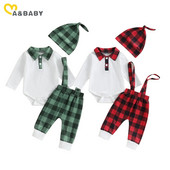 ma&baby 0-18M Χριστουγεννιάτικα Νεογέννητα Βρεφικά Βρεφικά Ρούχα Αγορά Σετ Little Gentleman Μακρυμάνικο Romper Παντελόνι Καπέλο Χριστουγεννιάτικα ρούχα