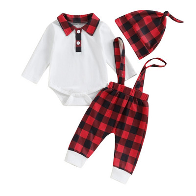 ma&baby 0-18M Χριστουγεννιάτικα Νεογέννητα Βρεφικά Βρεφικά Ρούχα Αγορά Σετ Little Gentleman Μακρυμάνικο Romper Παντελόνι Καπέλο Χριστουγεννιάτικα ρούχα