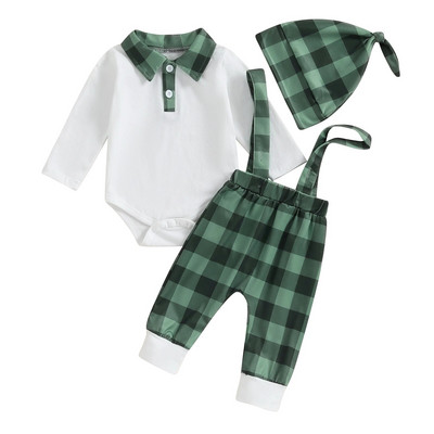 ma&baby 0-18M Χριστουγεννιάτικα Νεογέννητα Βρεφικά Βρεφικά Ρούχα Αγορά Σετ Little Gentleman Μακρυμάνικο Romper Παντελόνι Καπέλο Χριστουγεννιάτικα ρούχα