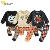 ma&baby 0-3Y Halloween Βρεφικά σετ ρούχων για κοριτσάκια Ghost κολοκύθας καρό στάμπα μακρυμάνικο παντελόνι Κοστούμια Στολές