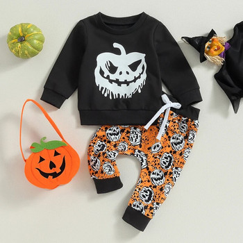 ma&baby 0-3Y Хелоуин Бебе момче Момиче Комплекти дрехи Ghost Pumpkin Kared Print Горнища с дълъг ръкав Панталони Костюми Тоалети