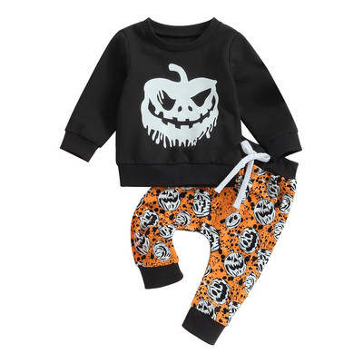 ma&baby 0-3Y Halloween Βρεφικά σετ ρούχων για κοριτσάκια Ghost κολοκύθας καρό στάμπα μακρυμάνικο παντελόνι Κοστούμια Στολές