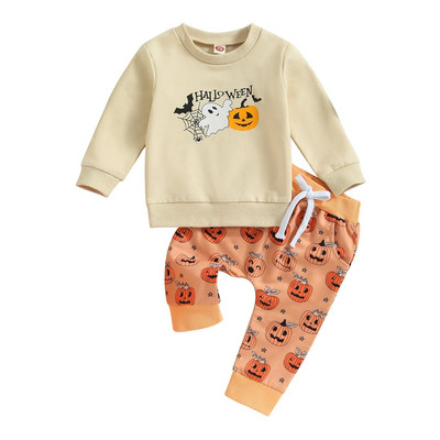 ma&baby 0-3Y Halloween Βρεφικά σετ ρούχων για κοριτσάκια Ghost κολοκύθας καρό στάμπα μακρυμάνικο παντελόνι Κοστούμια Στολές