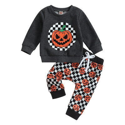 ma&baby 0-3Y Halloween Βρεφικά σετ ρούχων για κοριτσάκια Ghost κολοκύθας καρό στάμπα μακρυμάνικο παντελόνι Κοστούμια Στολές