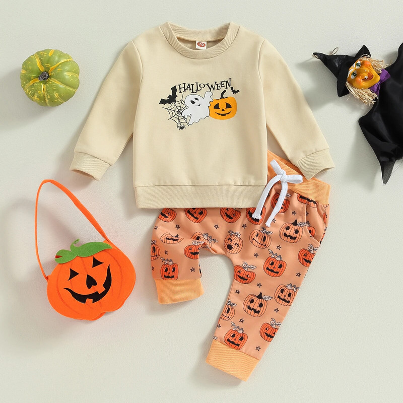 ma&baby 0-3Y Halloween baba fiú lány ruha szettek Ghost sütőtök kockás print hosszú ujjú felsők nadrágok jelmezek ruhák