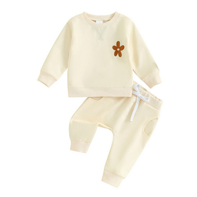 ma&baby 3M-3Y Βρεφικά νεογέννητα νήπια Βρεφικά σετ ρούχων για κοριτσάκια Floral κέντημα μακρυμάνικο μπλουζάκια μονόχρωμα παντελόνια casual outfits