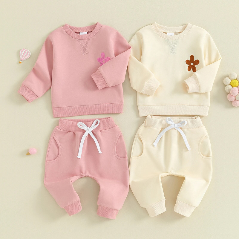 ma&baby 3M-3Y csecsemő újszülött kisgyermek kislányoknak ruhakészletek virágos hímzésű hosszú ujjú felsők egyszínű nadrágok alkalmi ruhák