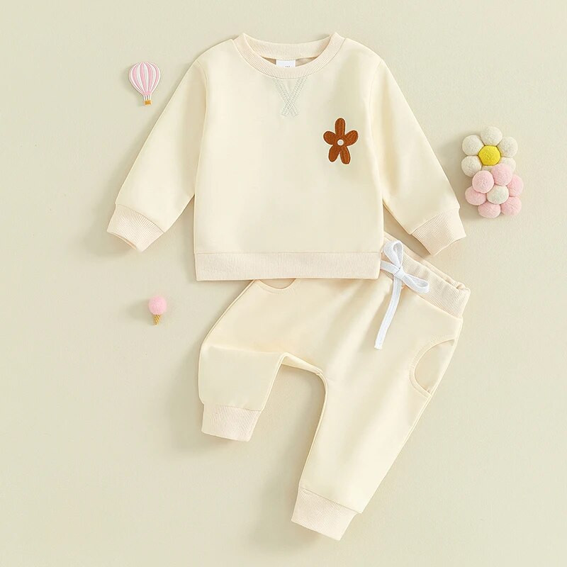 ma&baby 3M-3Y csecsemő újszülött kisgyermek kislányoknak ruhakészletek virágos hímzésű hosszú ujjú felsők egyszínű nadrágok alkalmi ruhák