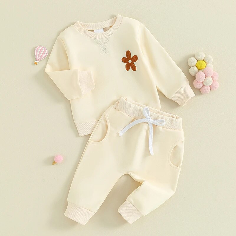 ma&baby 3M-3Y csecsemő újszülött kisgyermek kislányoknak ruhakészletek virágos hímzésű hosszú ujjú felsők egyszínű nadrágok alkalmi ruhák