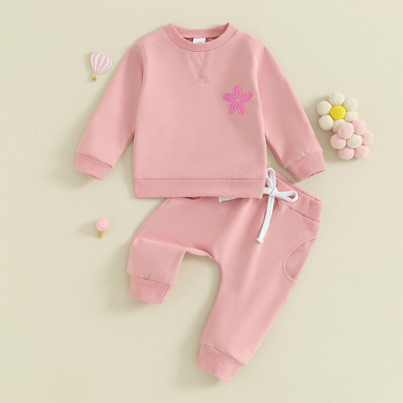 ma&baby 3M-3Y csecsemő újszülött kisgyermek kislányoknak ruhakészletek virágos hímzésű hosszú ujjú felsők egyszínű nadrágok alkalmi ruhák