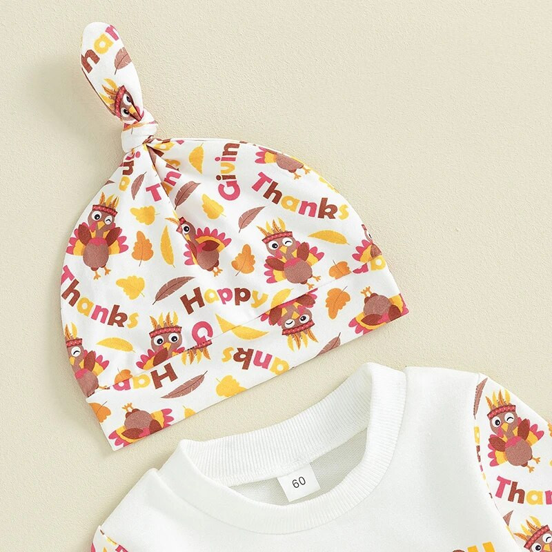 ma&baby 0-18M Hálaadás napja Újszülött Baba Lány Fiú Jumpsuit Pulyka Nyomtatott Hosszú ujjú Nyomdász Kalap Jelmezek