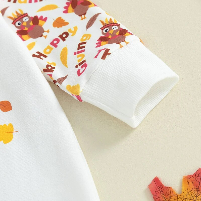 ma&baby 0-18M Hálaadás napja Újszülött Baba Lány Fiú Jumpsuit Pulyka Nyomtatott Hosszú ujjú Nyomdász Kalap Jelmezek