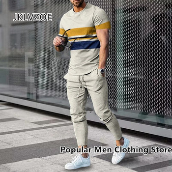 Ανδρικά ρούχα 2023 Σετ φόρμες 2 τεμαχίων Αθλητικά κοντομάνικα μπλουζάκια+μακρύ παντελόνι κοστούμι 3d εκτύπωσης καλοκαιρινά casual ανδρικά σετ