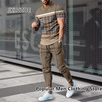 Ανδρικά ρούχα 2023 Σετ φόρμες 2 τεμαχίων Αθλητικά κοντομάνικα μπλουζάκια+μακρύ παντελόνι κοστούμι 3d εκτύπωσης καλοκαιρινά casual ανδρικά σετ