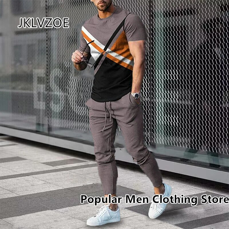 2023 Férfi Ruházat Atlétaruha szett 2 részes Outfitek Sport rövid ujjú póló+hosszú nadrág öltöny 3D nyomtatás Nyári alkalmi férfi szettek