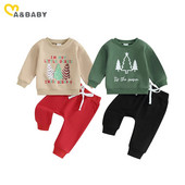 ma&baby 3M-3Y Χριστουγεννιάτικα Νεογέννητα Βρέφη Βρέφος Κοριτσάκι Ρούχα Σετ γράμματα δέντρο τύπωμα Μακρυμάνικα παντελόνια Χριστουγεννιάτικες στολές
