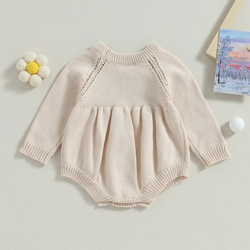Kislányok Kötött Bordás Romperek Body Hosszú ujjú Tipegő Jumpsuitek Őszi pulóverek Ruhák